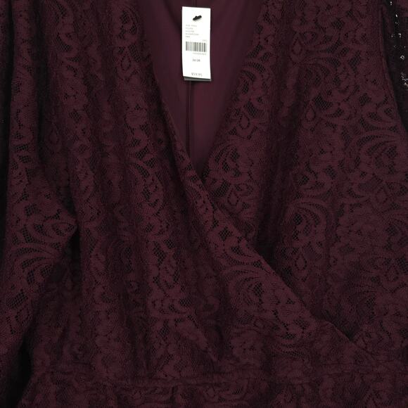 Lane Bryant Wine Colored Lace Surplice Peplum Blouse Size 26/28 NWT - Picture 4 of 9